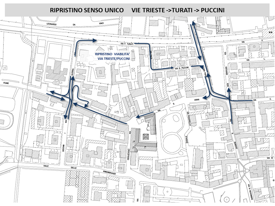 Ripristino senso unico Via trieste, puccini, turati
