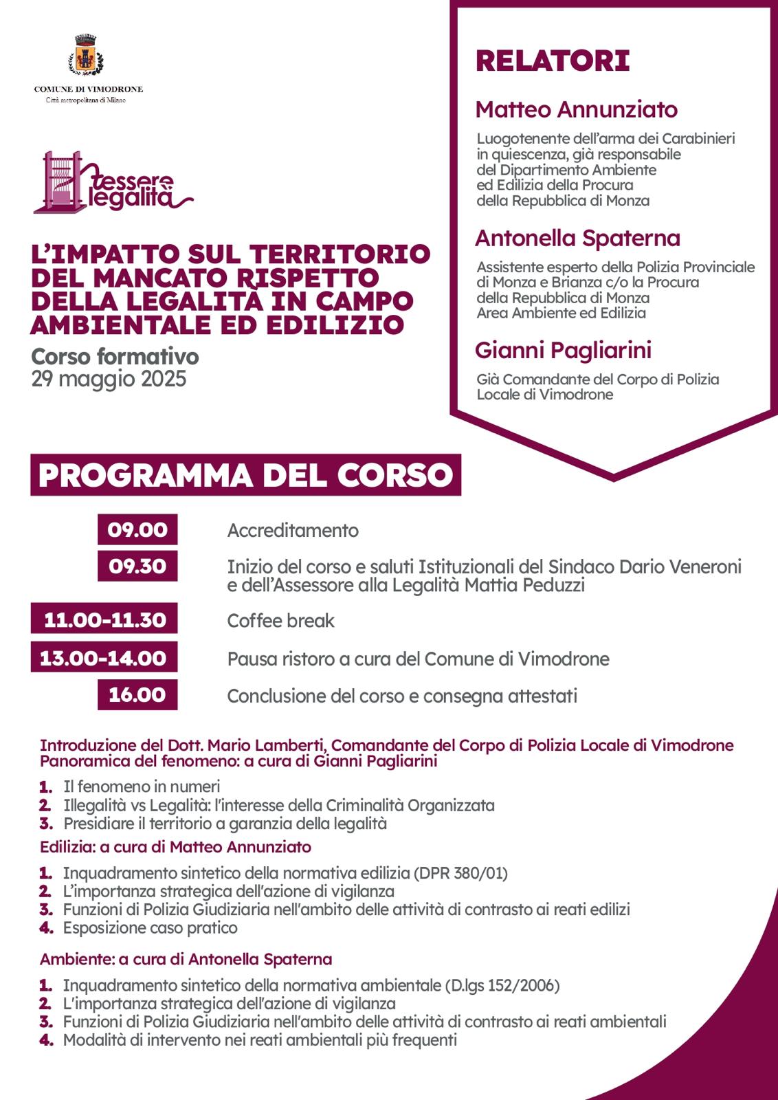 LOCANDINA CON IL PROGRAMMA DEL CORSO